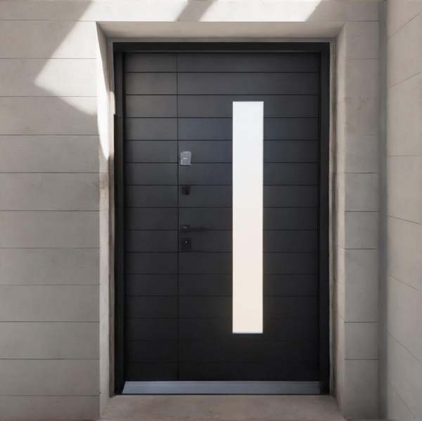 Полуторная дверь с узким окном Полуторная дверь с узким окном