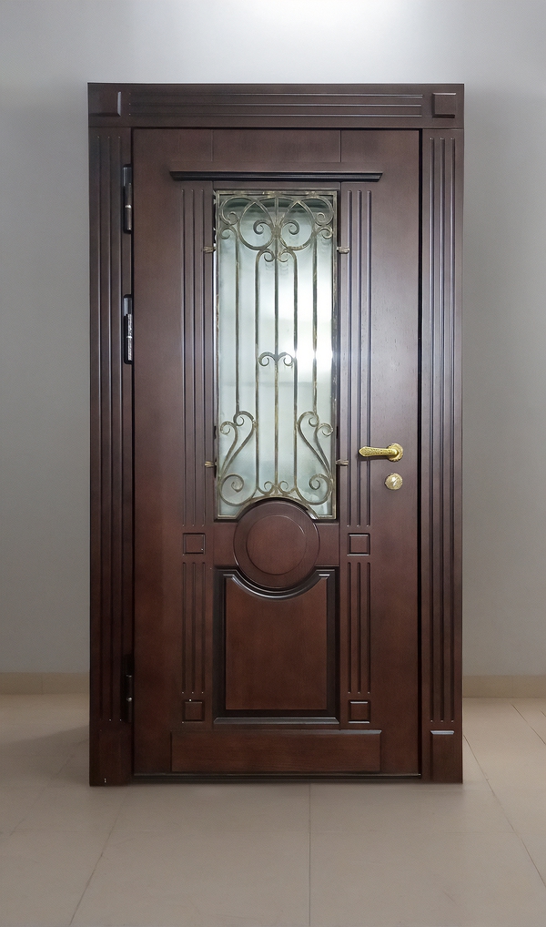 Входная термодверь с окном и решеткой Входная термодверь с окном и решеткой